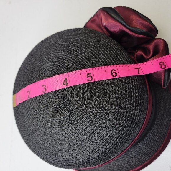 Dress Hat Adjustable in Red and Black with Satin Flower Rosette One Size - Picture 12 of 15